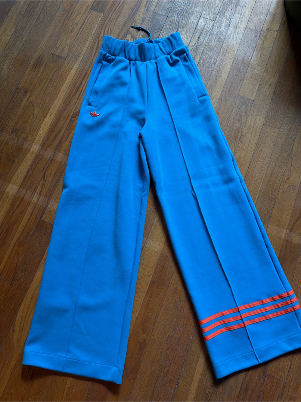 Adidas Bright Blue Wide-Leg Track Pants with Orange Stripes